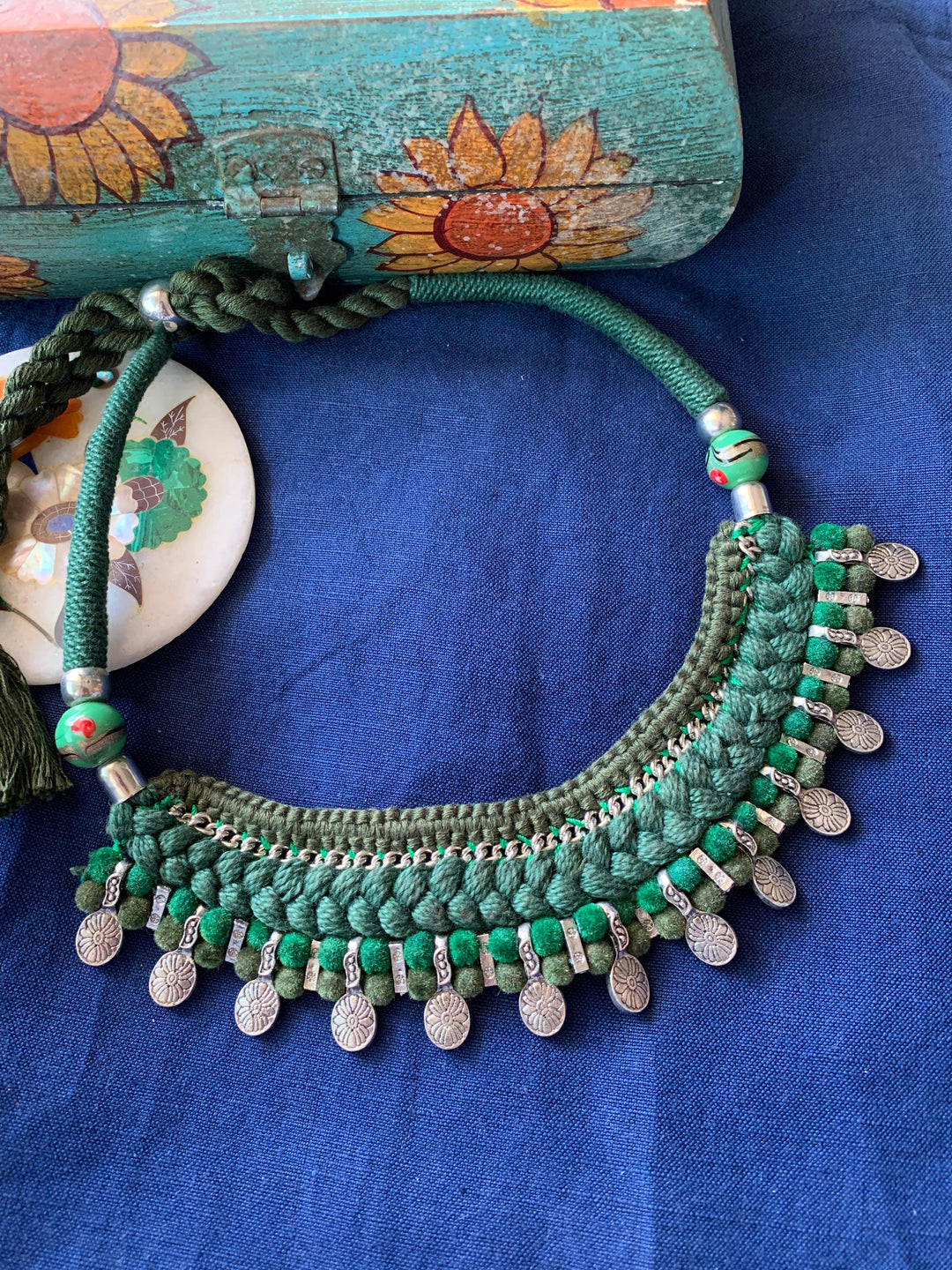 Tribal Green Thread Necklace - SHIVKA