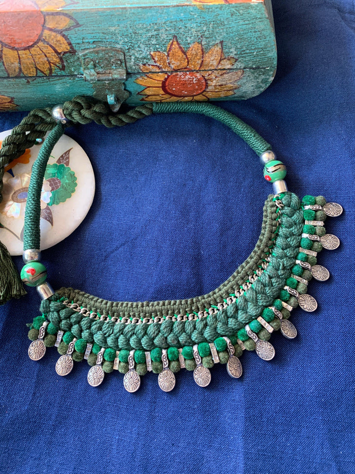 Tribal Green Thread Necklace - SHIVKA