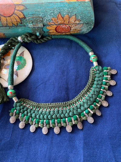 Tribal Green Thread Necklace - SHIVKA