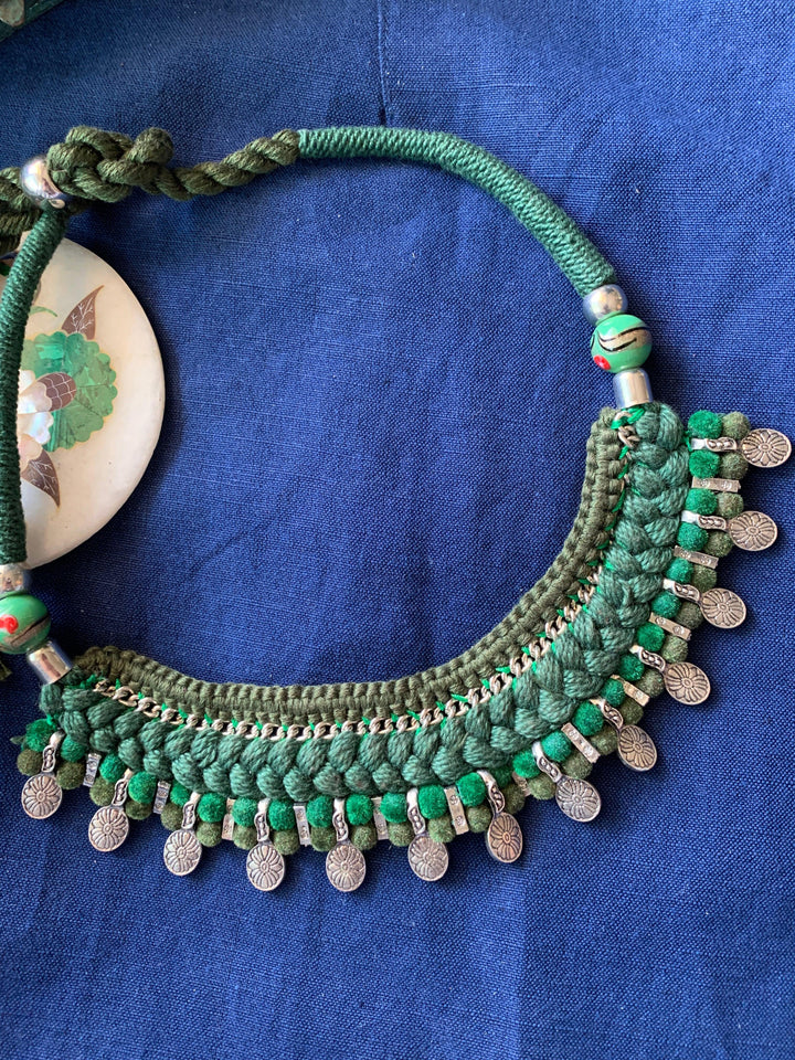 Tribal Green Thread Necklace - SHIVKA