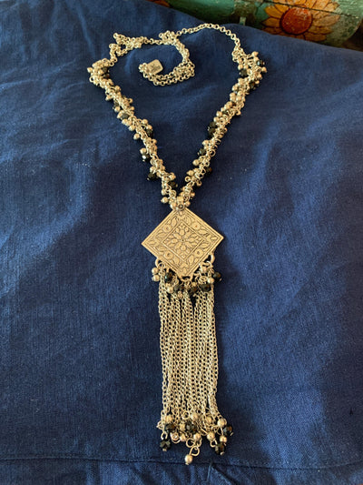 Long Silver Necklace with Tassels - SHIVKA