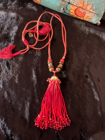 Red Tassels Necklace - SHIVKA
