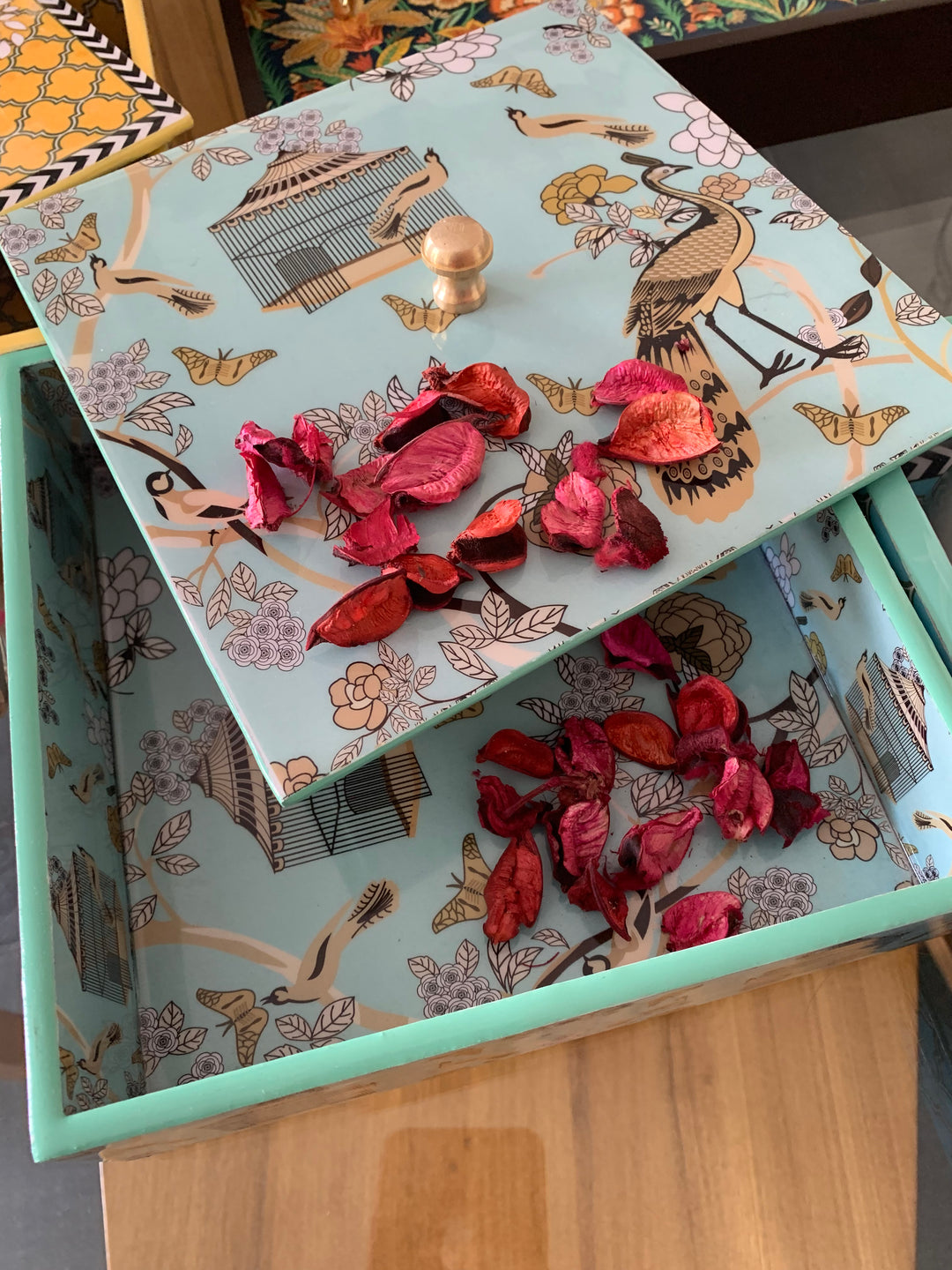 Bird Cage Enamelled Box with Lid