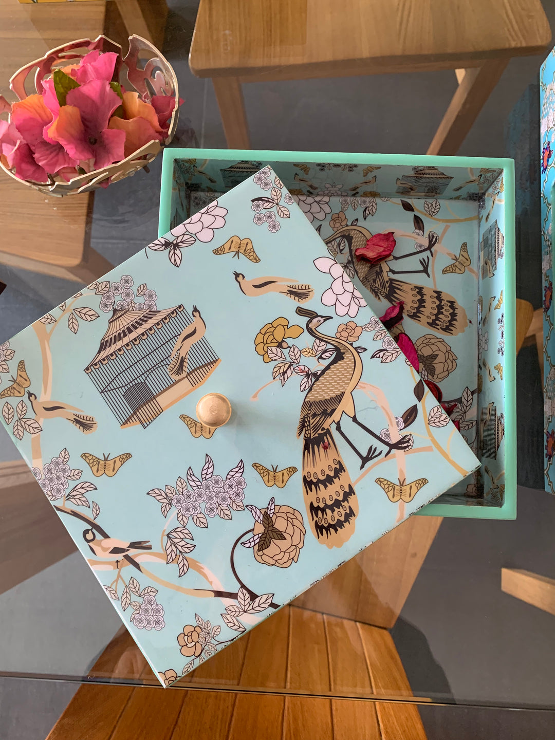 Bird Cage Enamelled Box with Lid