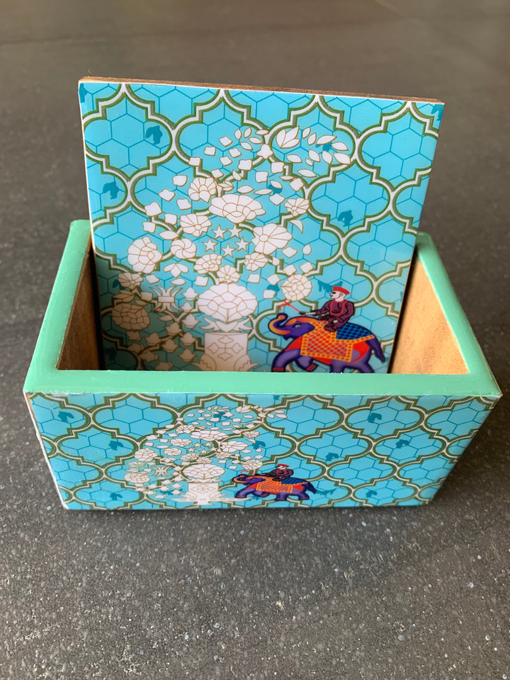 Blue Elephant Design Enamelled Coasters