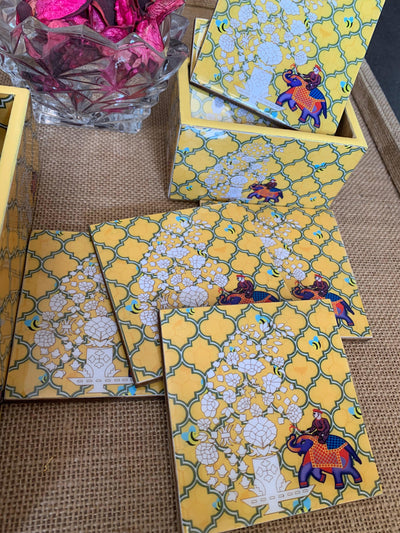 Yellow Elephant Design Enamelled Coasters - SHIVKA