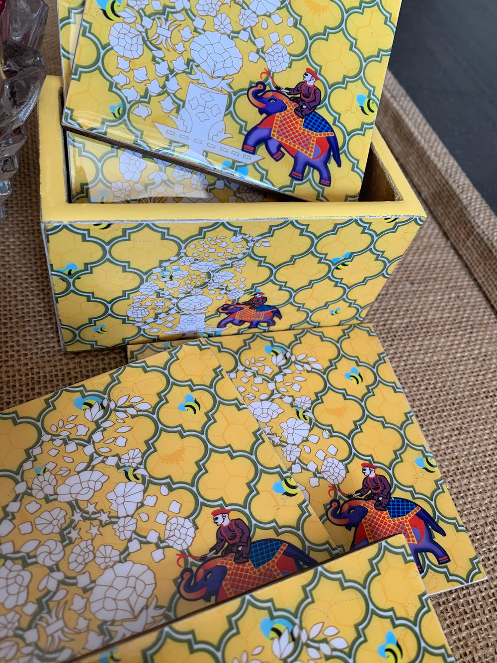 Yellow Elephant Design Enamelled Coasters - SHIVKA