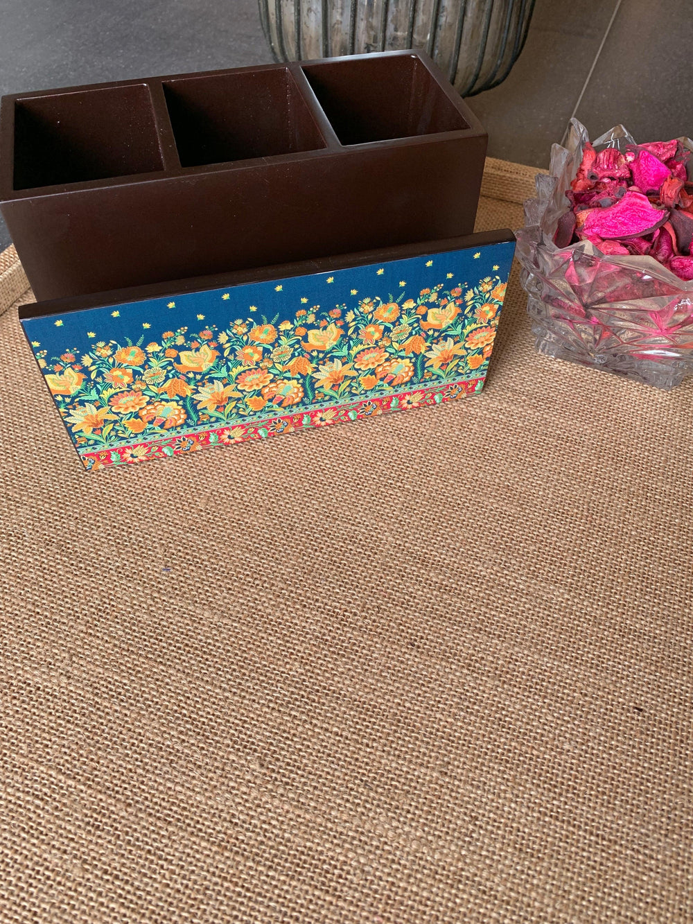 Floral Wooden Cutlery and Napkin Holder - SHIVKA