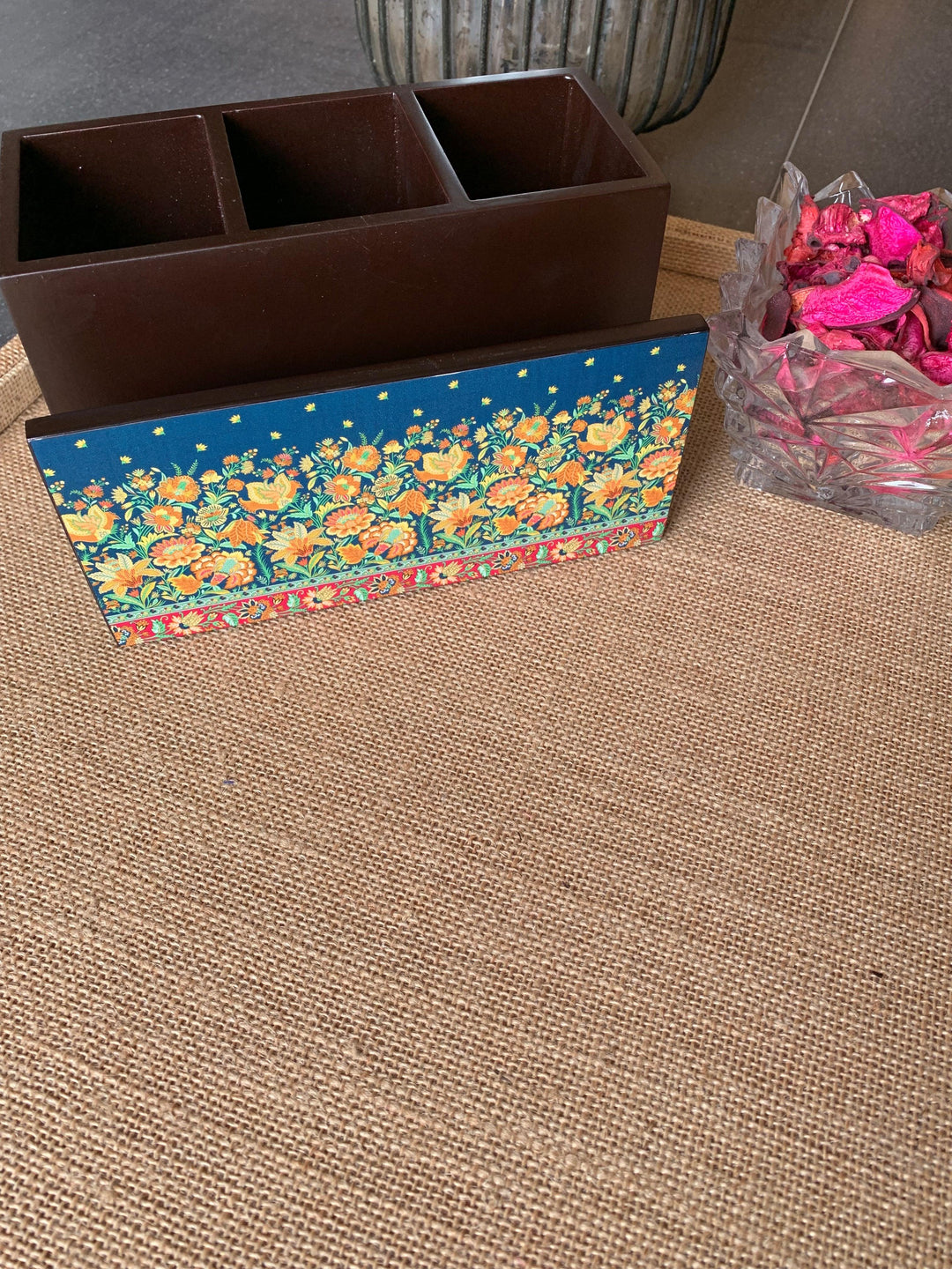 Floral Wooden Cutlery and Napkin Holder - SHIVKA