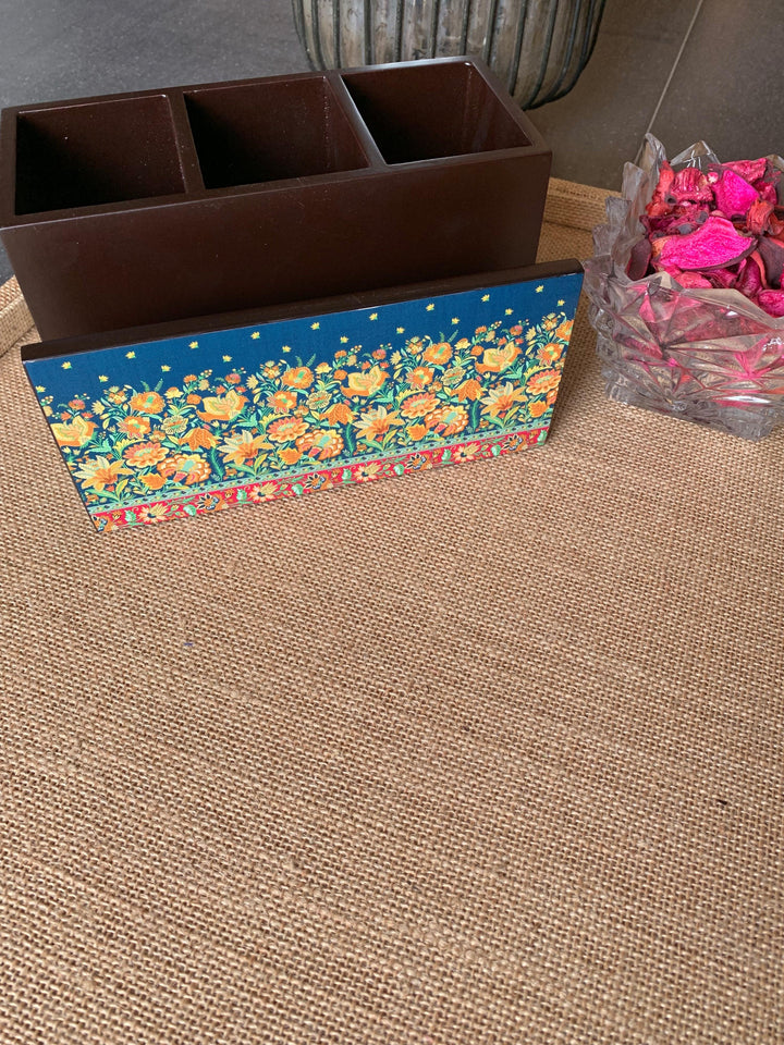 Floral Wooden Cutlery and Napkin Holder - SHIVKA