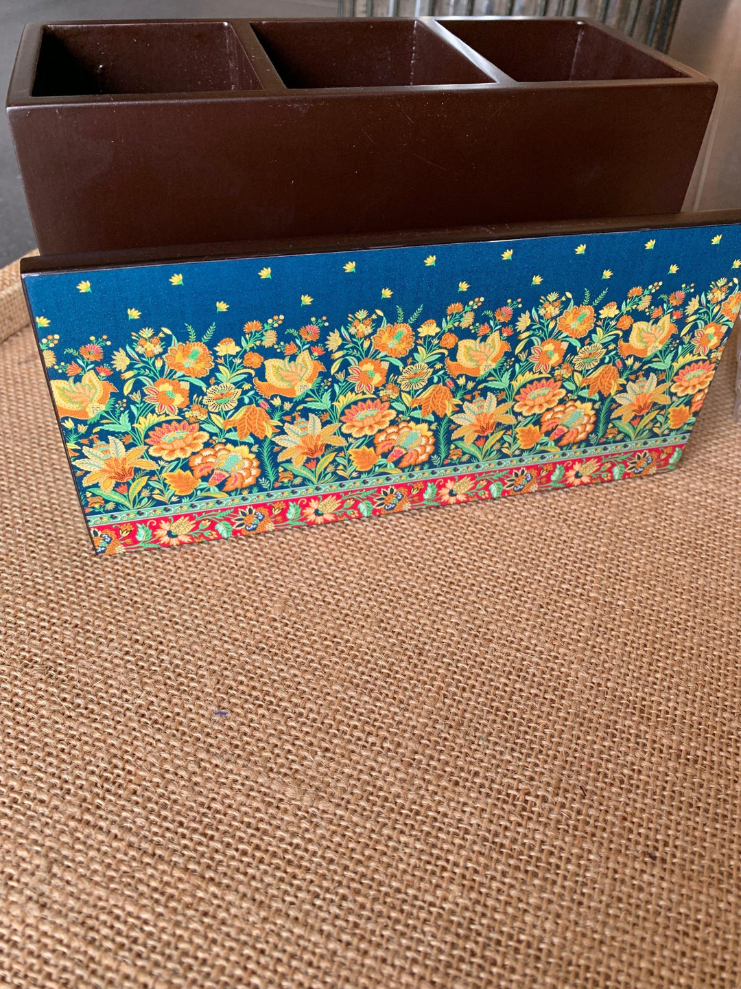 Floral Wooden Cutlery and Napkin Holder - SHIVKA