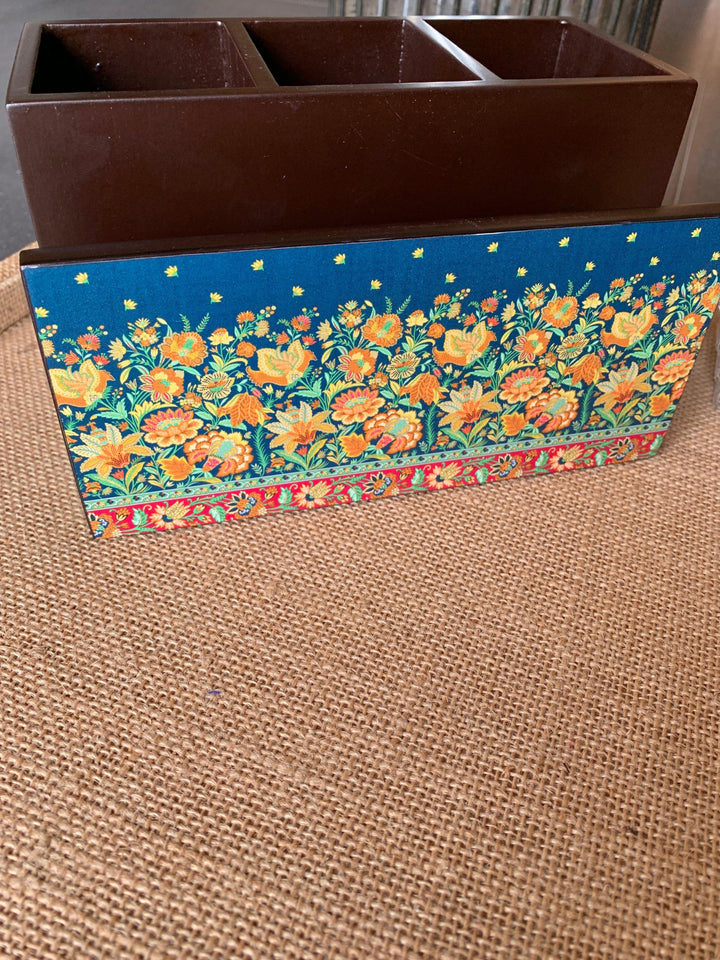 Floral Wooden Cutlery and Napkin Holder - SHIVKA