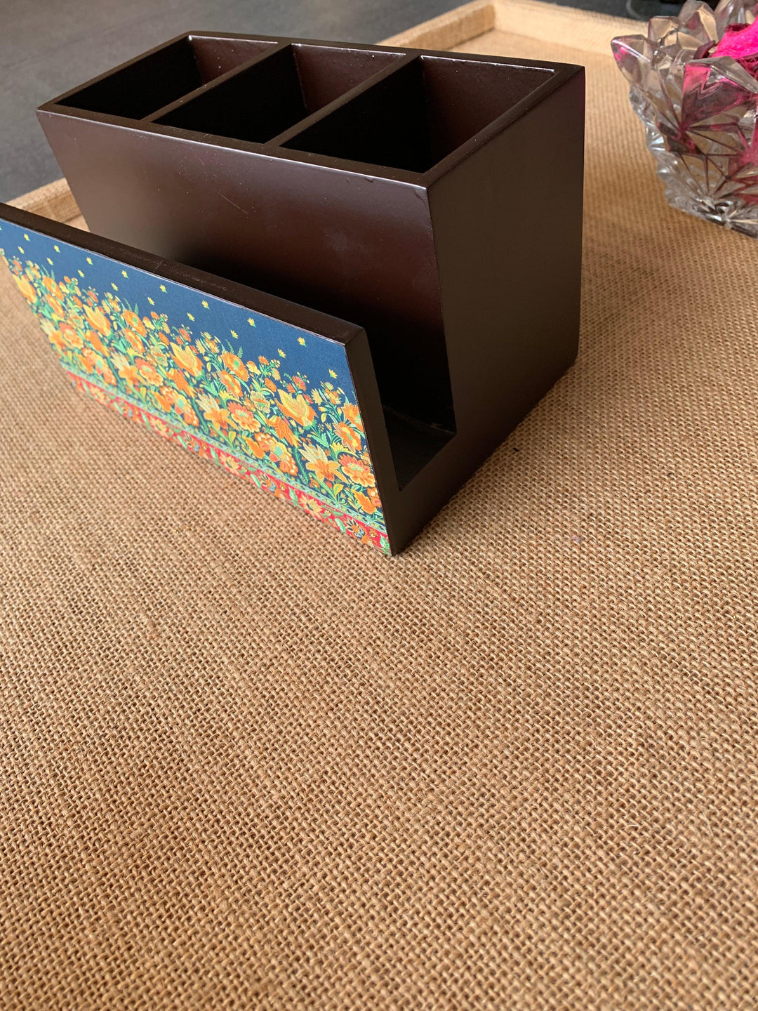Floral Wooden Cutlery and Napkin Holder - SHIVKA