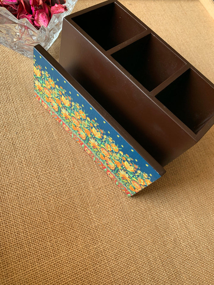 Floral Wooden Cutlery and Napkin Holder - SHIVKA