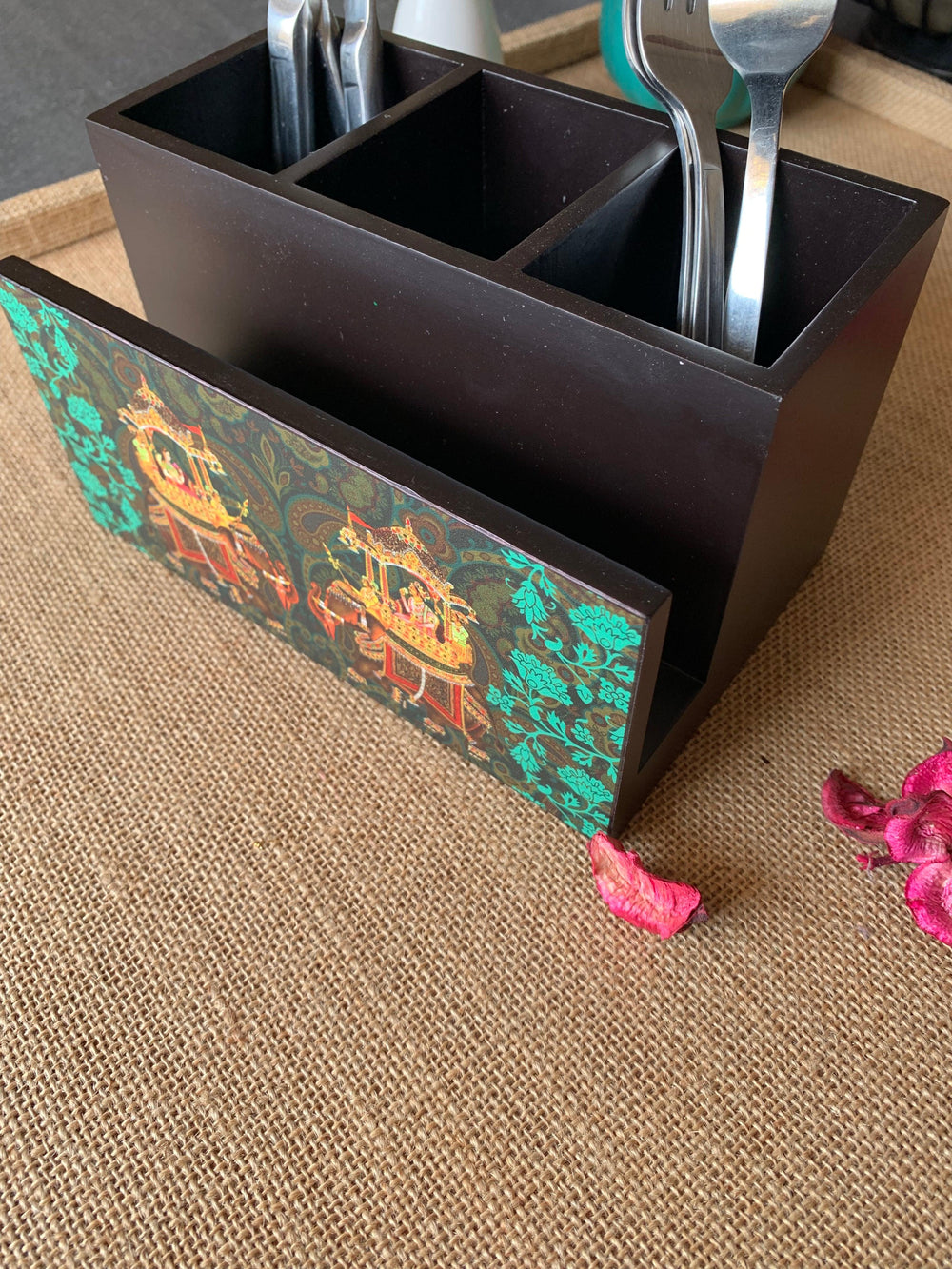 Maharaja Royal Wooden Cutlery and Napkin Holder - SHIVKA