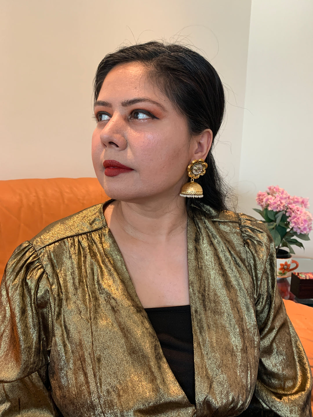 Ethereal Flower Gold Jhumka Earrings