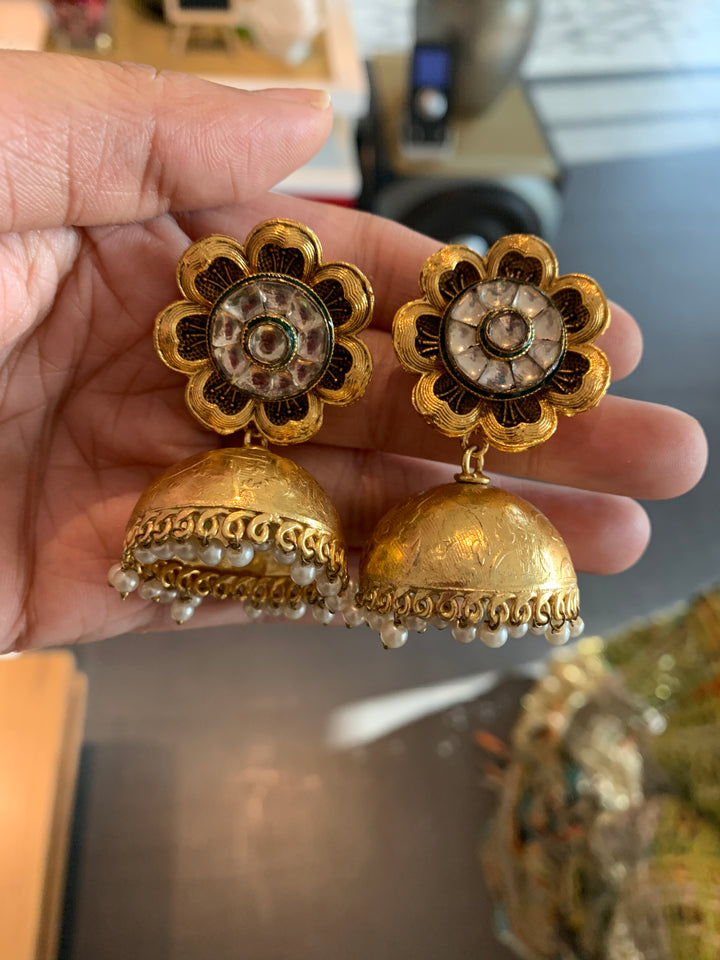 Ethereal Flower Gold Jhumka Earrings