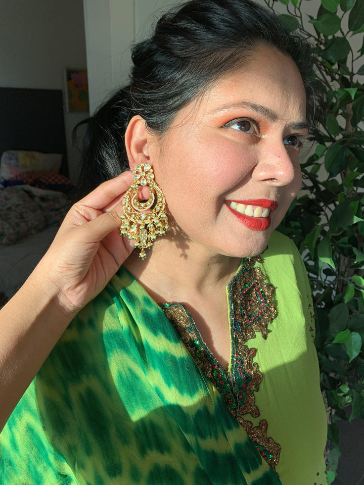 Pearl Moon Kundan Chandbaalis - SHIVKA