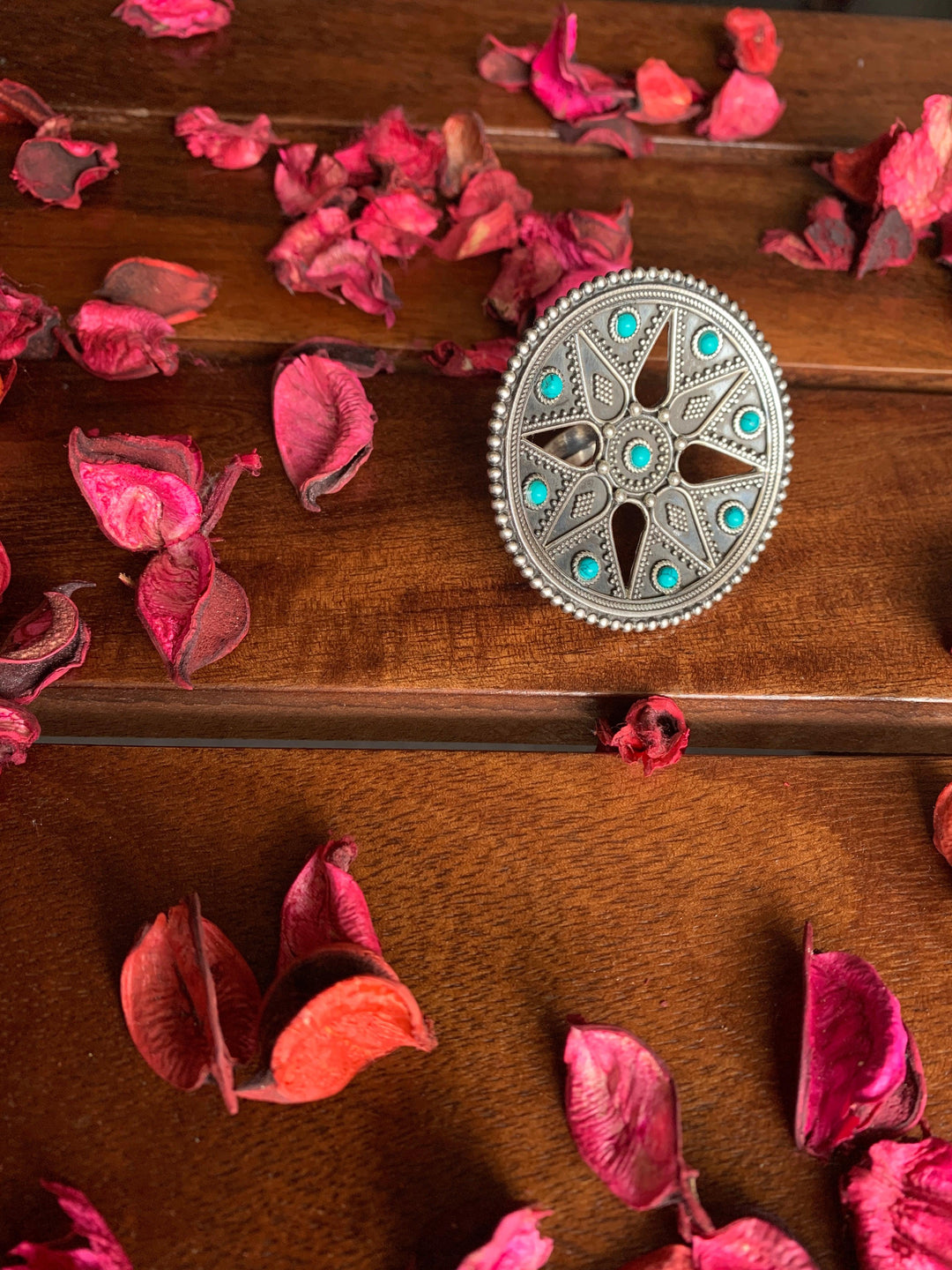 Firoza Oversized Pure 925 Silver Ring - SHIVKA