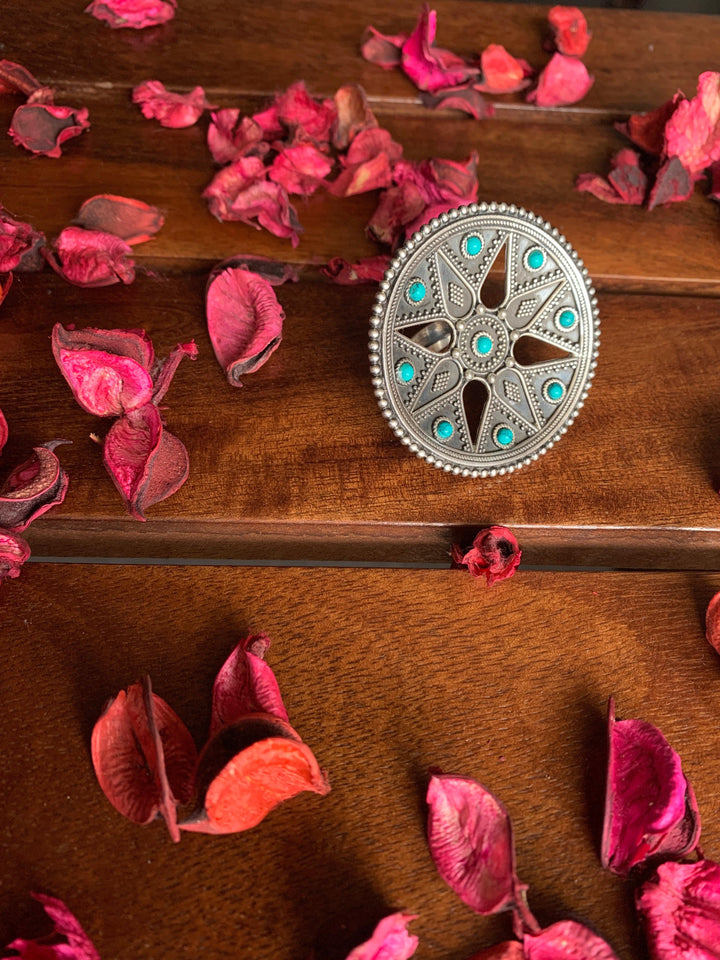 Firoza Oversized Pure 925 Silver Ring - SHIVKA