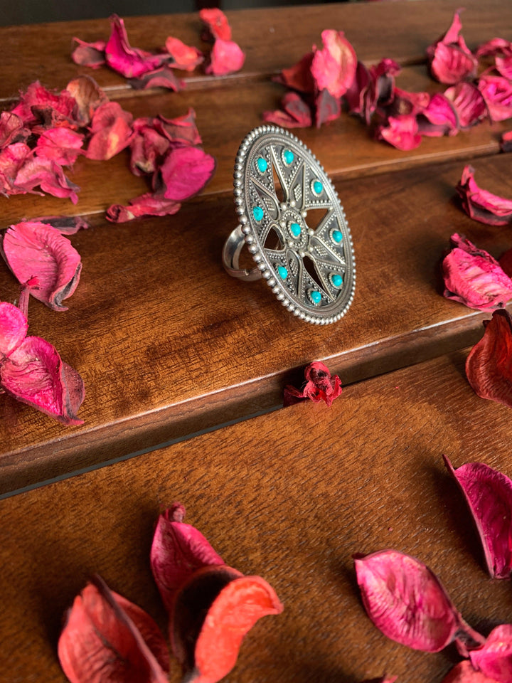 Firoza Oversized Pure 925 Silver Ring - SHIVKA