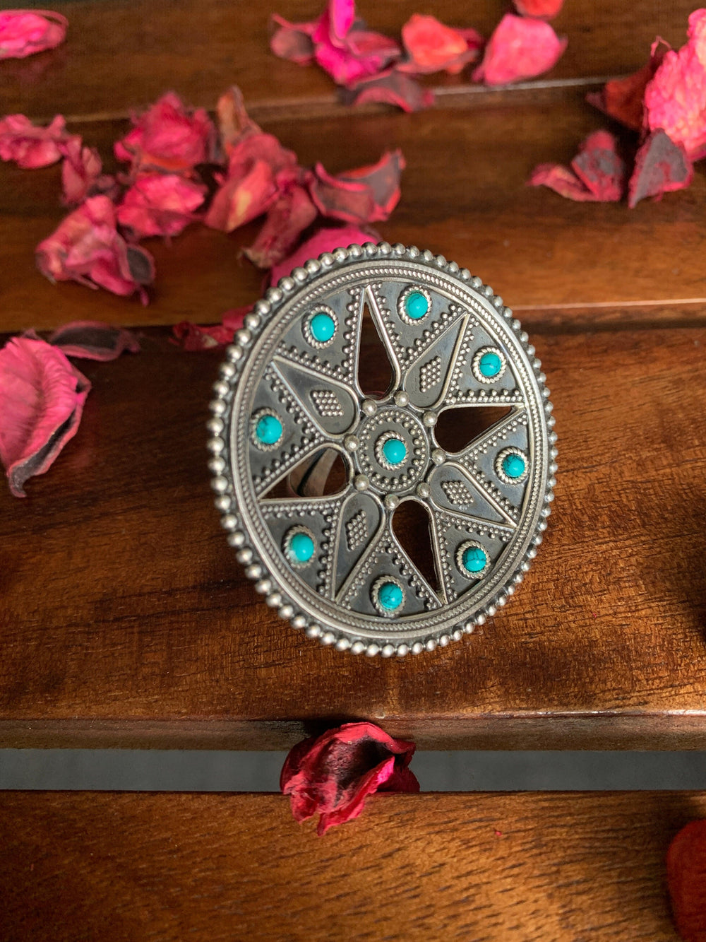 Firoza Oversized Pure 925 Silver Ring - SHIVKA