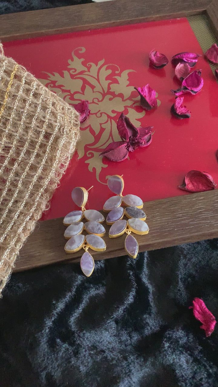 Natural Gemstones Leaf Danglers