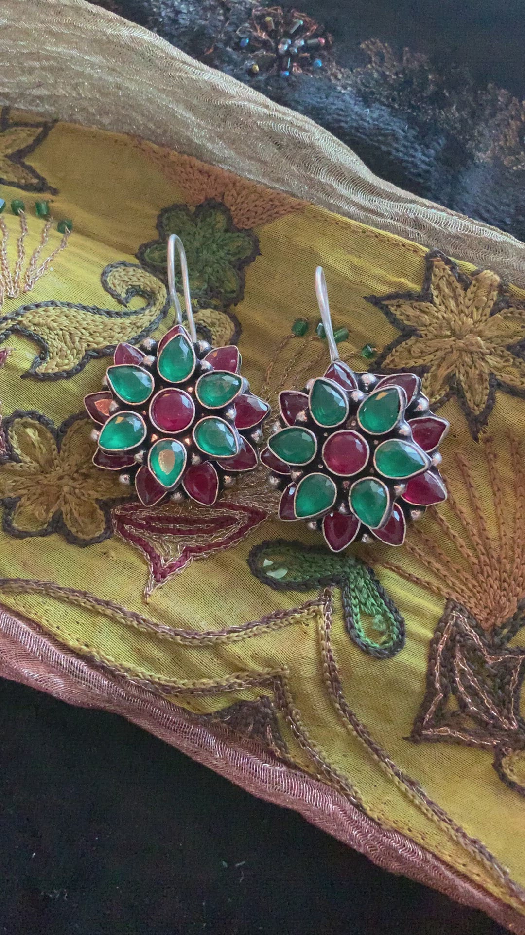 Multicoloured Double Layered Stone Earrings