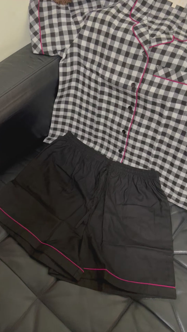 Checkered Black and White Cotton Night Suit - Set of Two