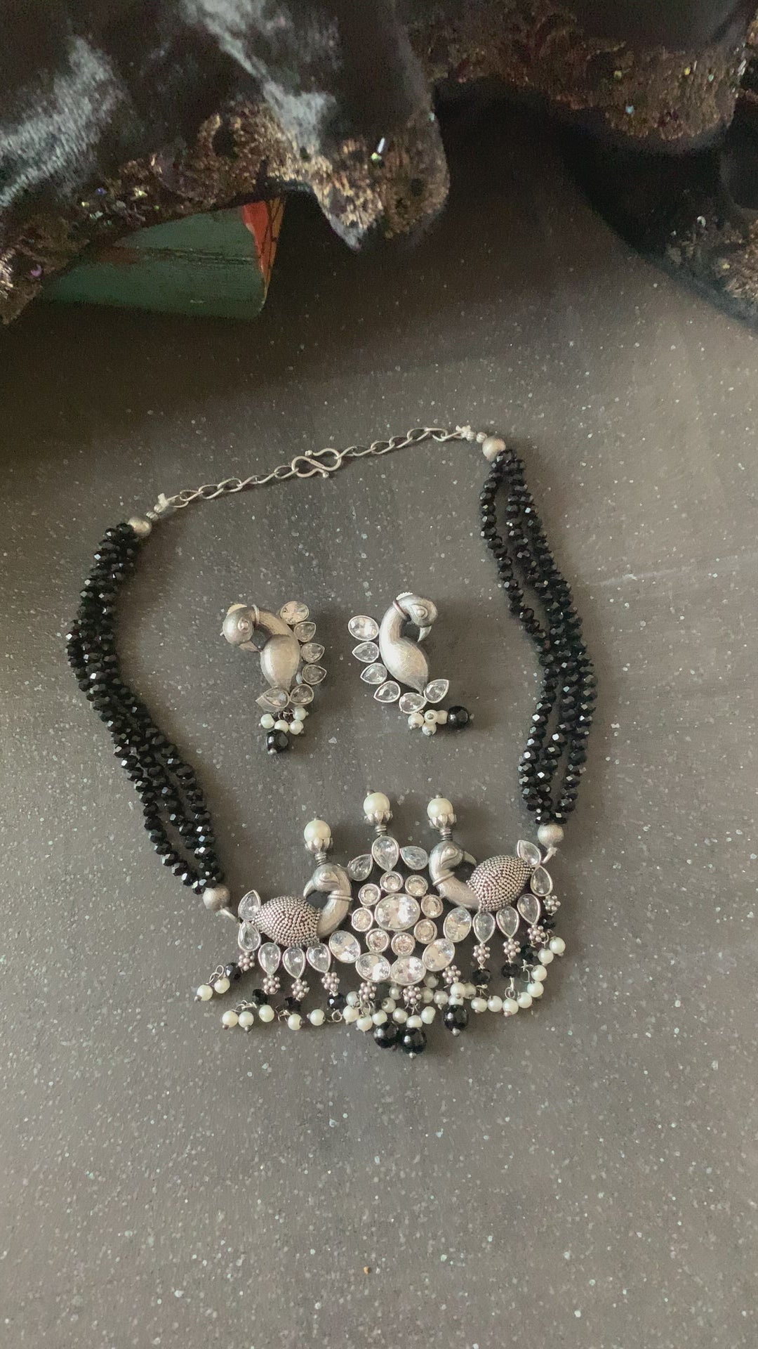 Statement Zirconia Short Necklace with Peacock Studs