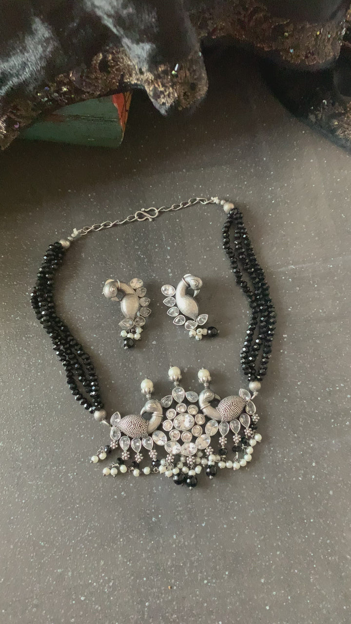 Statement Zirconia Short Necklace with Peacock Studs