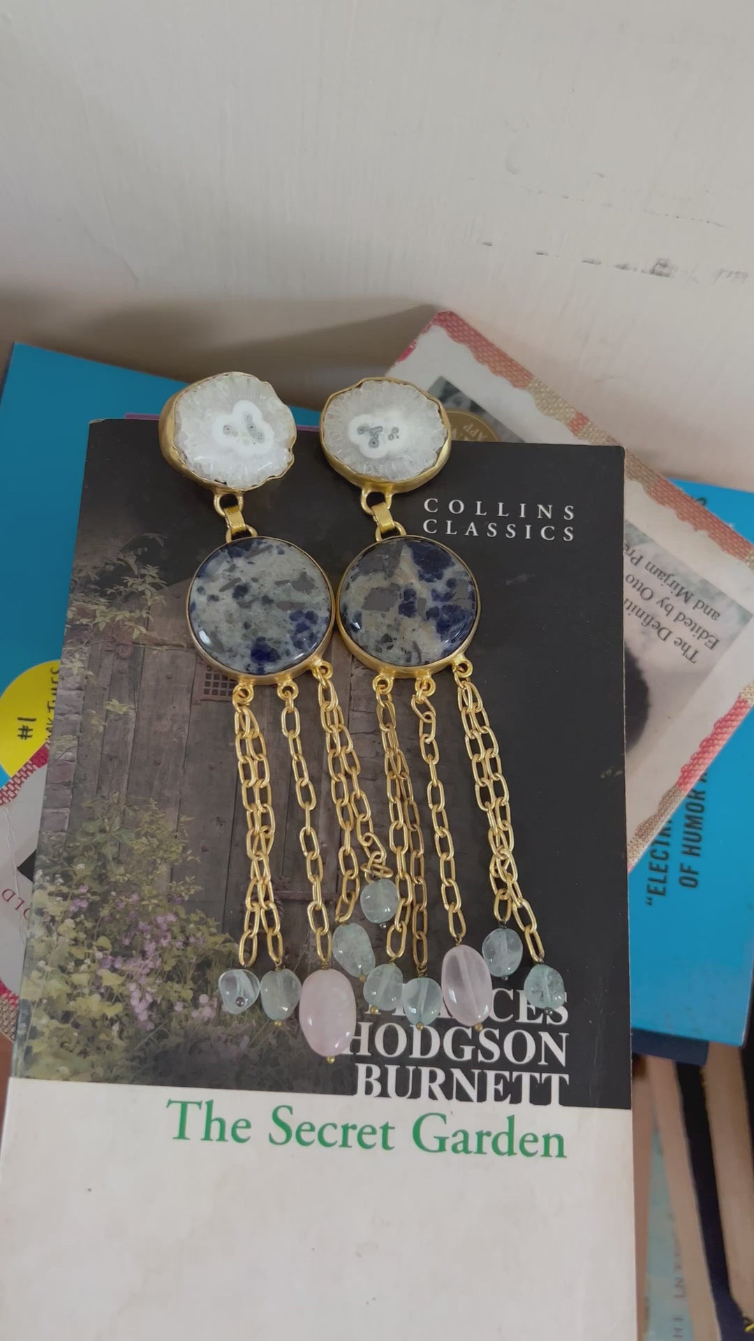 Quartz and Jasper Long Designer Earrings