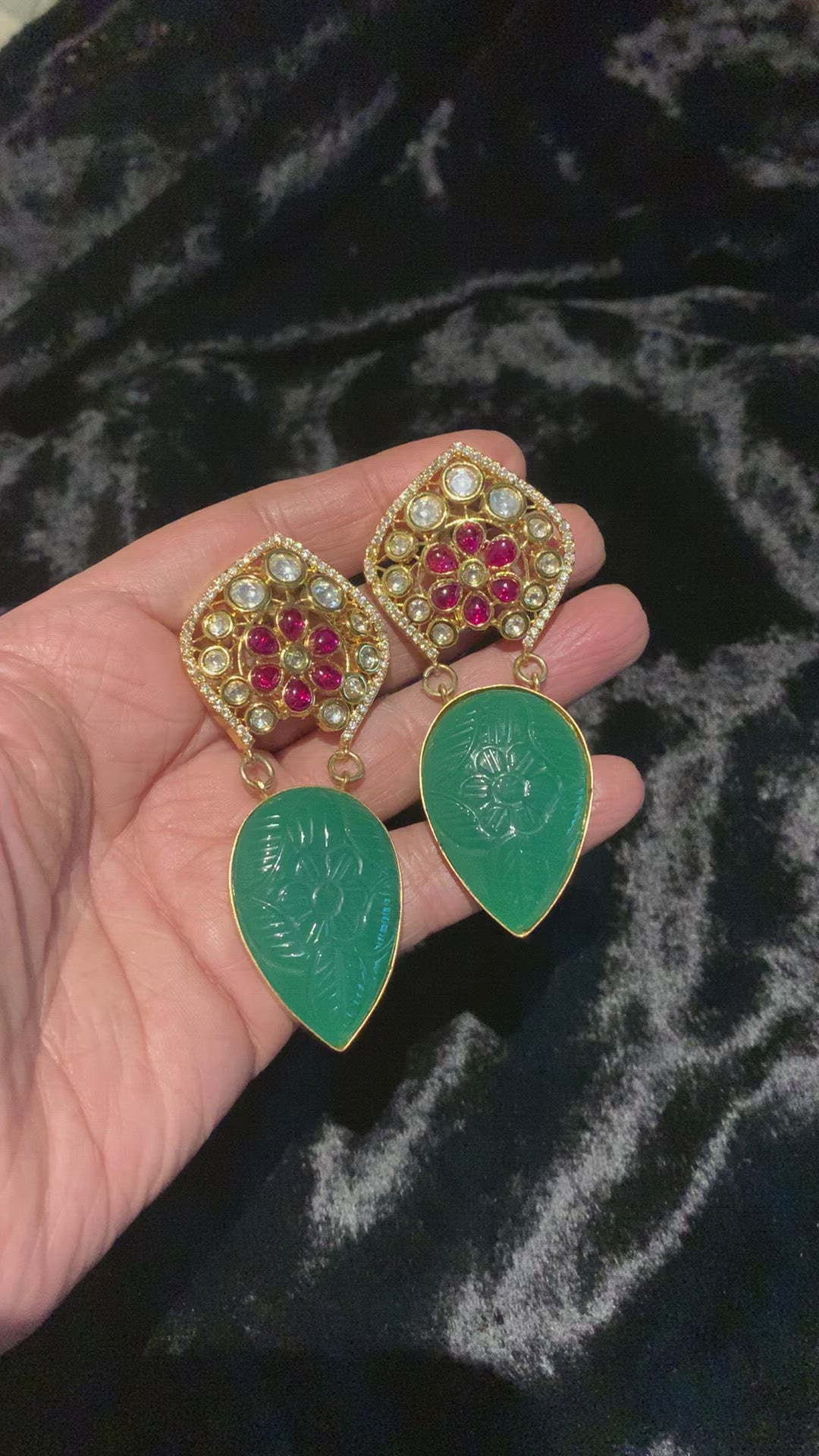 Carved Stone Kundan Earrings
