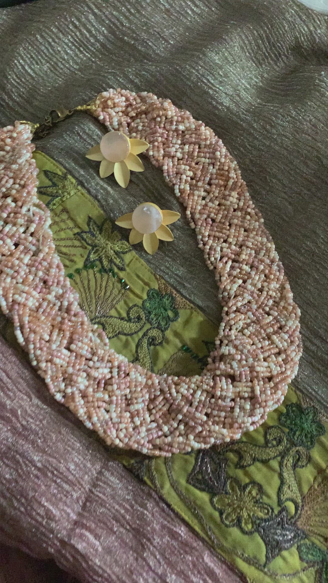 Statement Beaded Necklace with Gemstones Studs