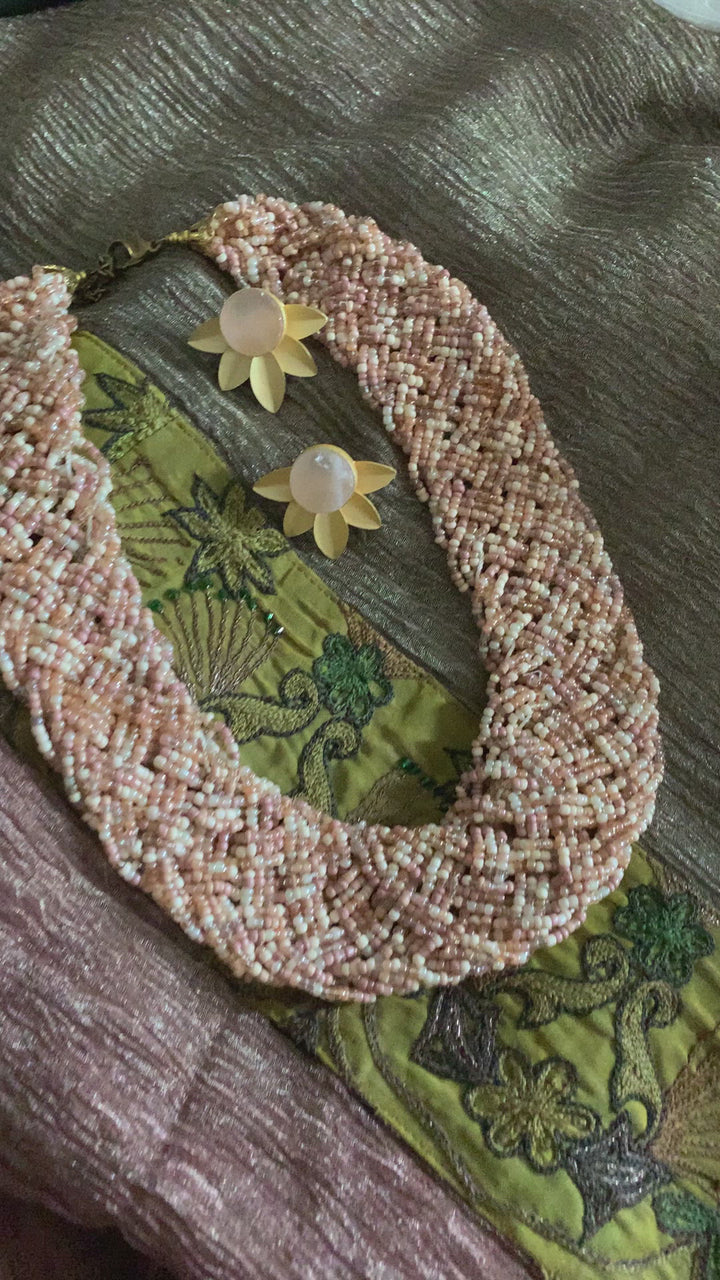 Statement Beaded Necklace with Gemstones Studs