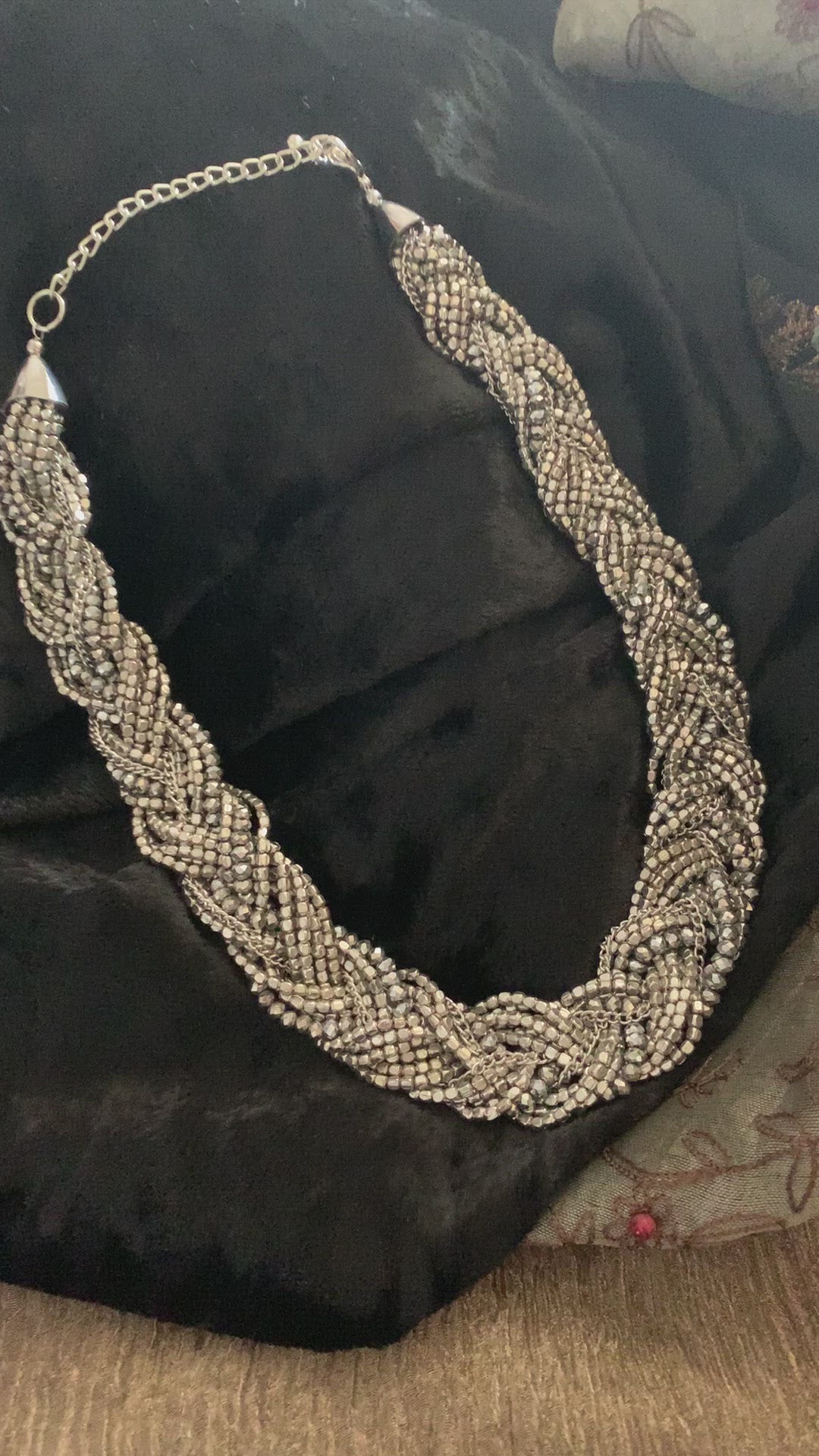 Criss Cross Silver Beaded Necklace