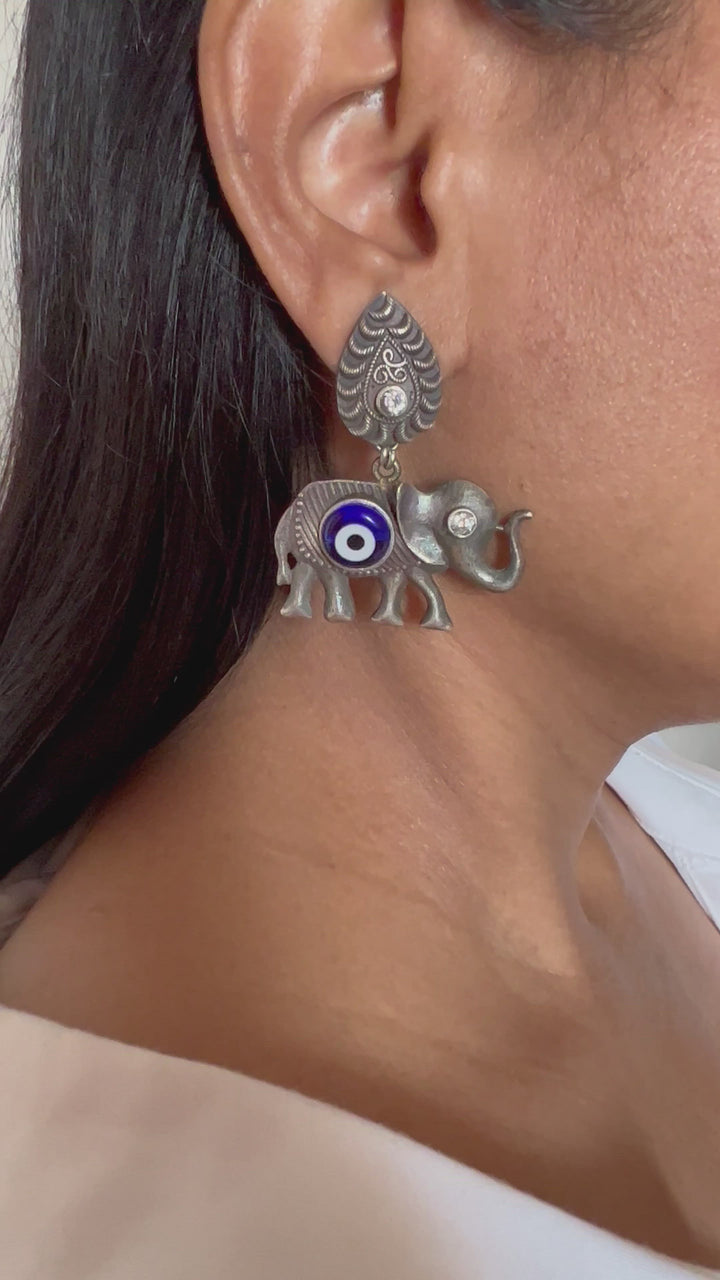 Evil Eye Antique Elephant Design Earrings