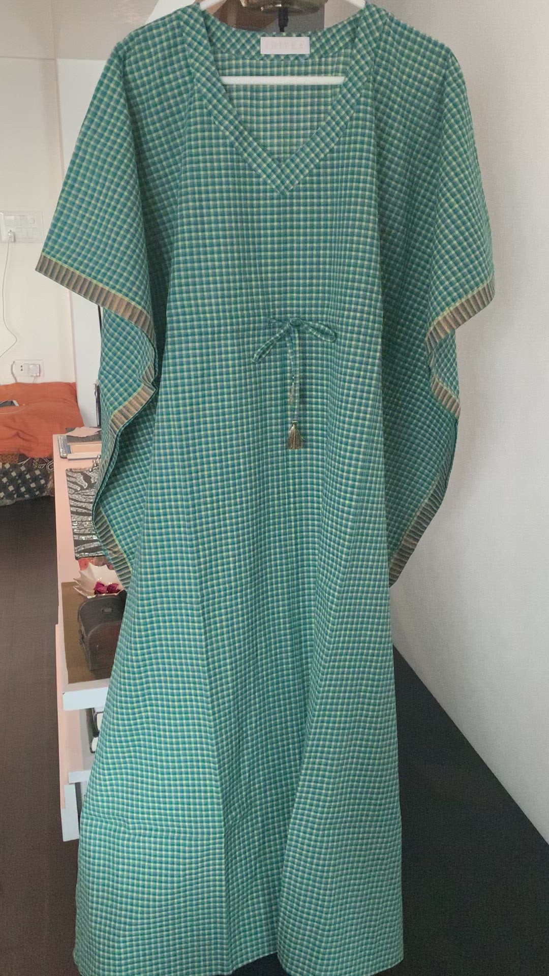 Green Checkered Cotton Kaftan