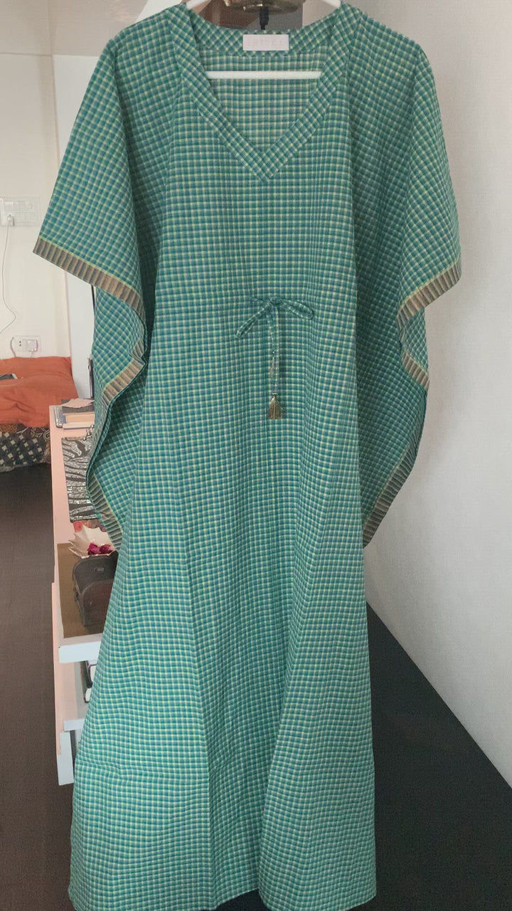 Green Checkered Cotton Kaftan