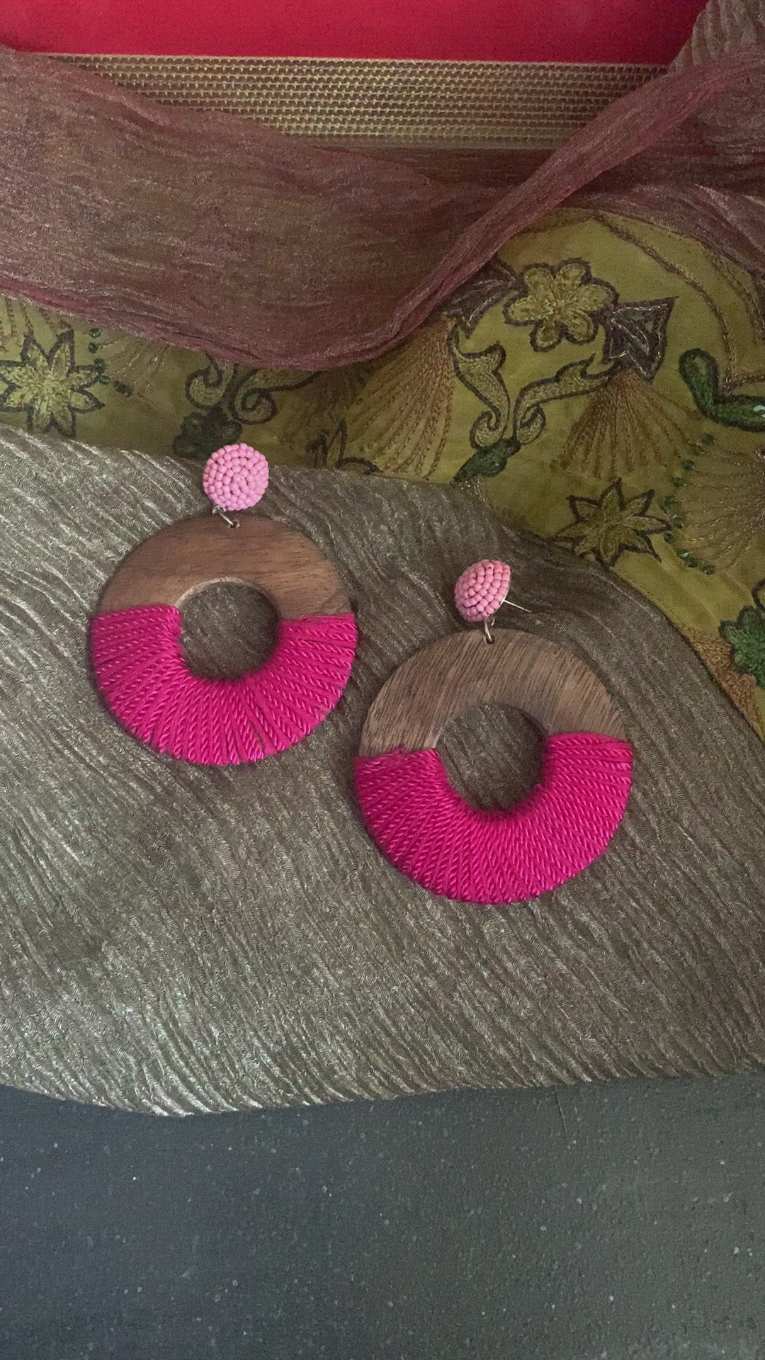 Wooden Beaded Hoop Earrings