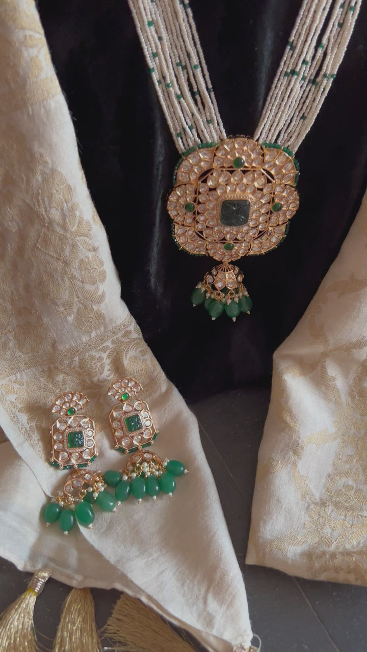 High Quality Kundan Pendant Long Necklace with Statement Earrings