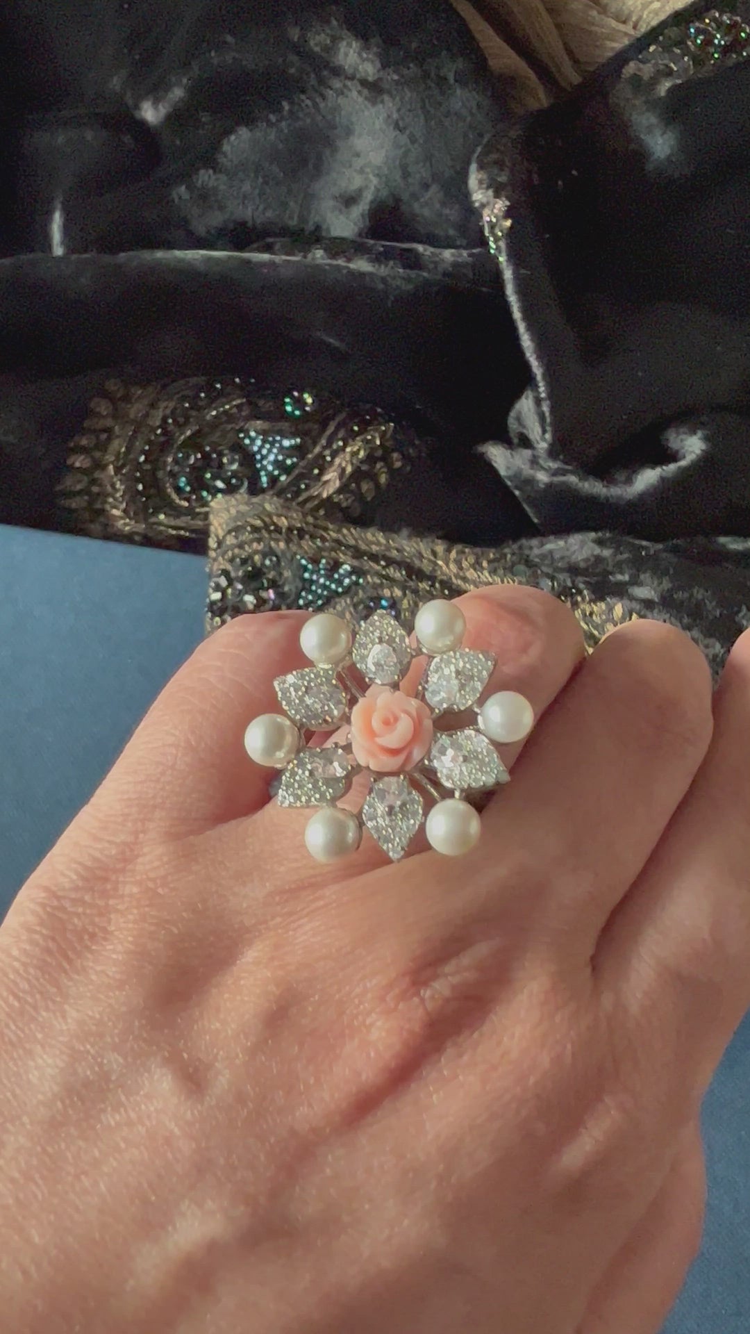 Statement Rose Pearl Ring