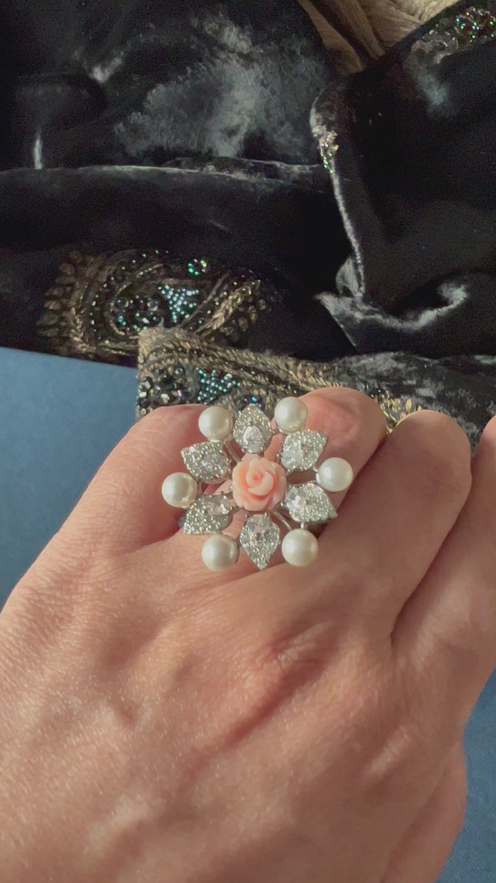 Statement Rose Pearl Ring