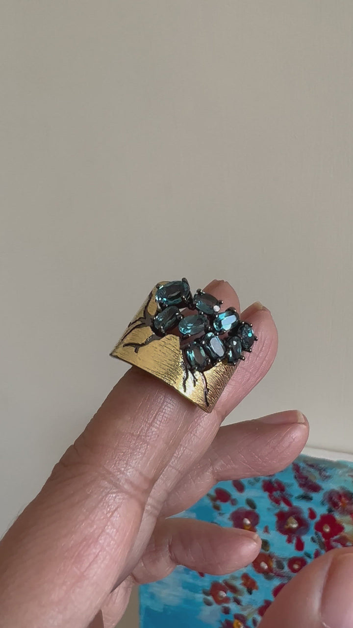 Designer Pure Silver Blue Topaz Ring