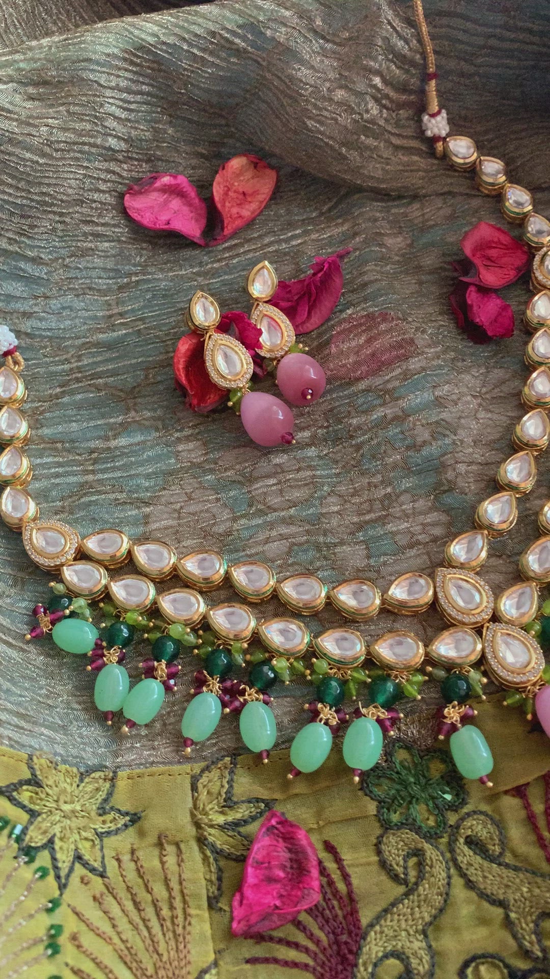 Gorgeous Two Layered Kundan Necklace with Earrings