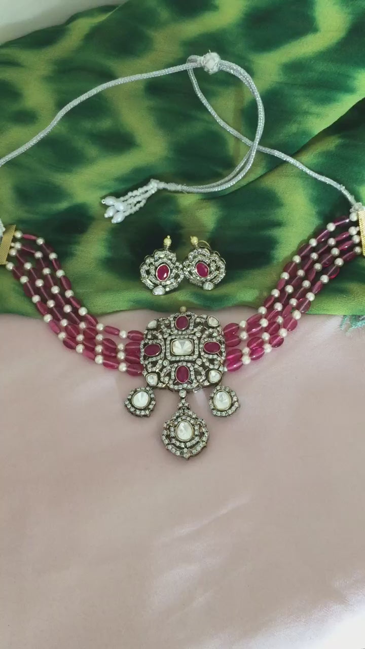 The Noor Jahan Necklace Set | Victorian Kundan Choker with Earrings