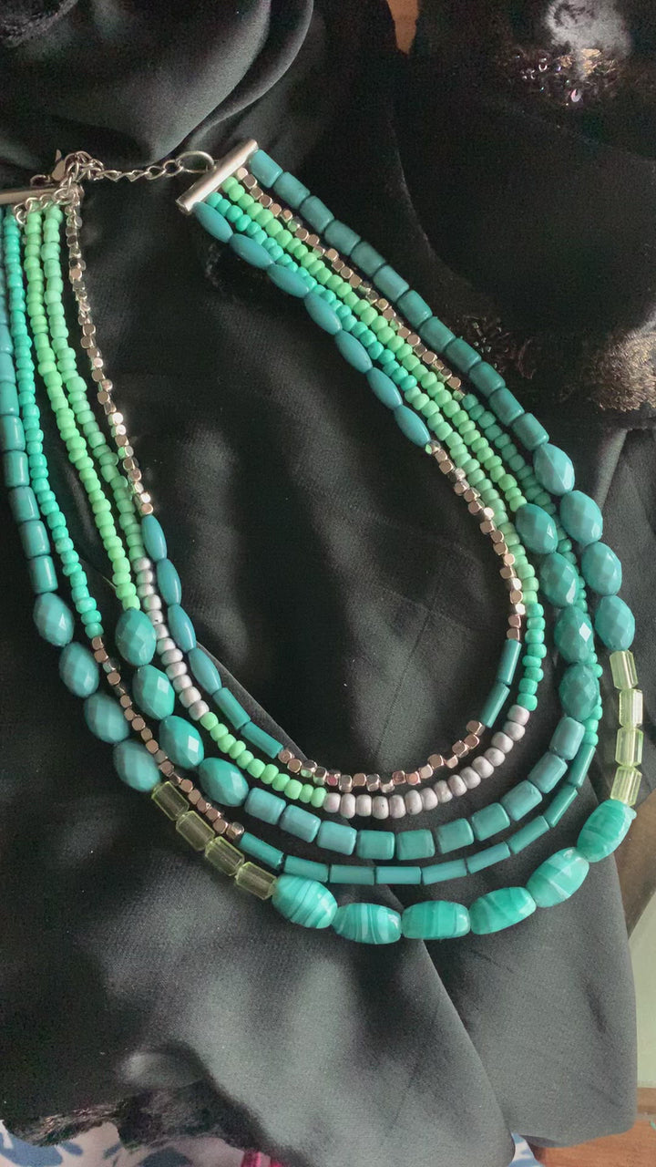 Turquoise Green Statement Beaded Necklace