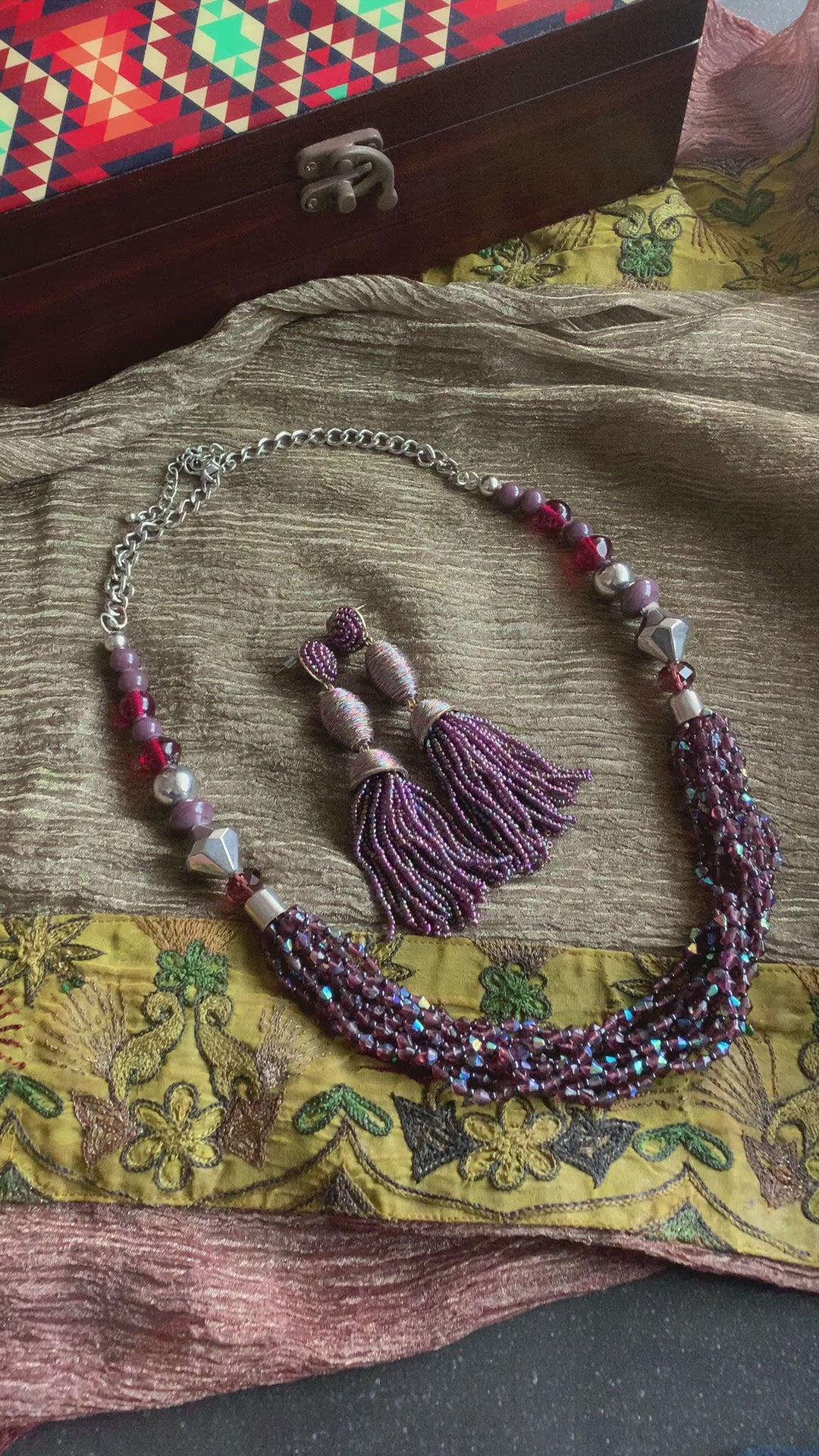 Scintillating Multicoloured Beaded Necklace with Danglers