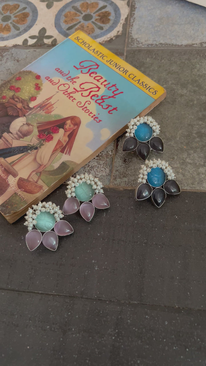 Carved Stone Bee Studs