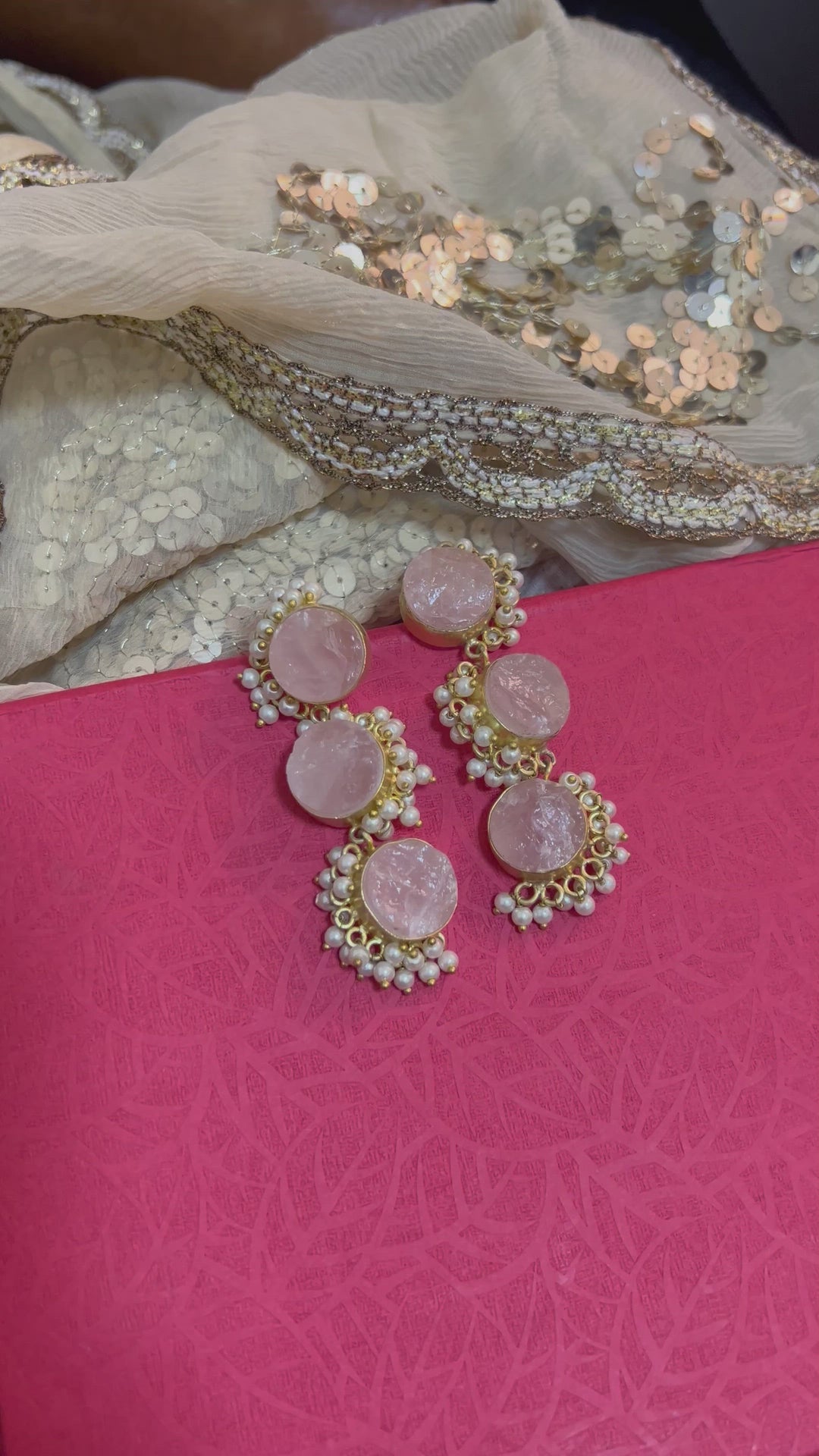 Rose Quartz Three Tier Earrings